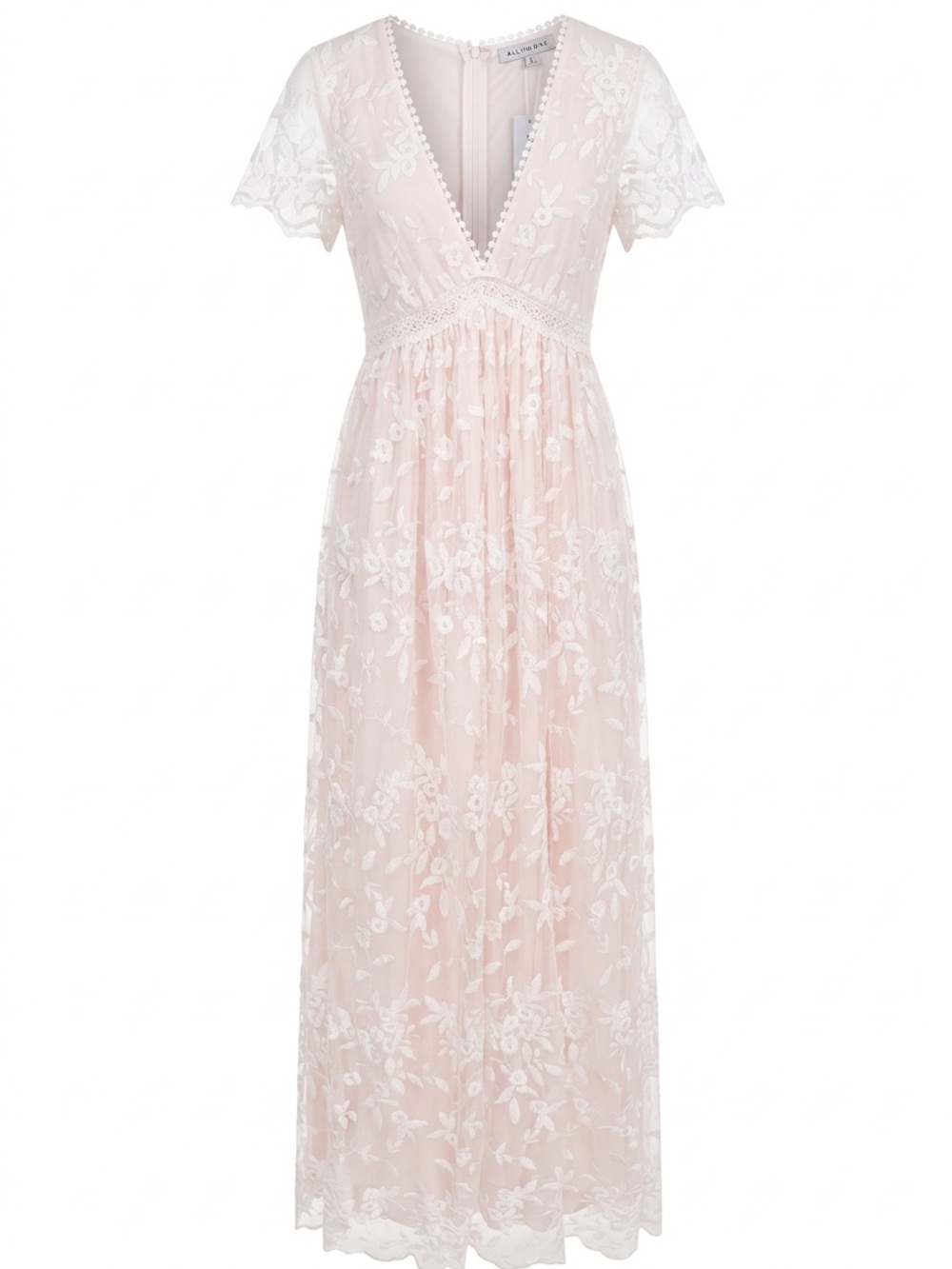 Baltic Born Blush Pink Lace Maxi Dress with White Floral Appliqué